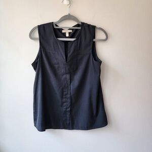 Banana Republic Women's Black Tank Top | Split Neck, Pleated, Medium, Like New